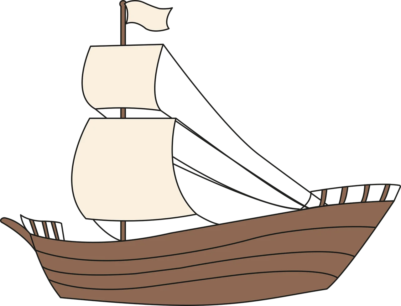 Vintage Maritime Wooden Sailing Vessel Nautical Clipart Illustration
