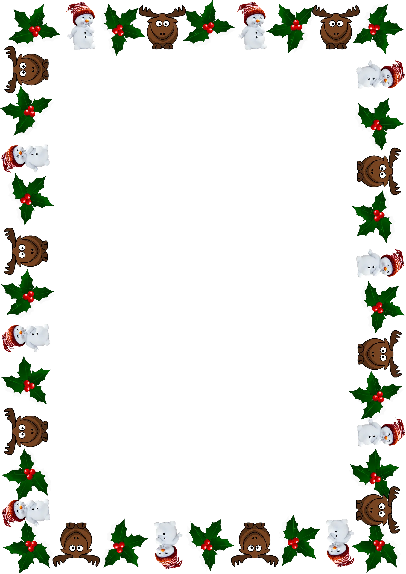 Whimsical Christmas Holly and Character Border Clipart with Festive Charm