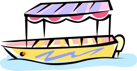 Whimsical Pastel Colored River Boat Clipart with Decorative Canopy