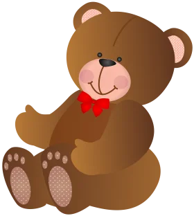 Adorable Brown Teddy Bear Clipart with Charming Red Bow Tie and Sweet Expression