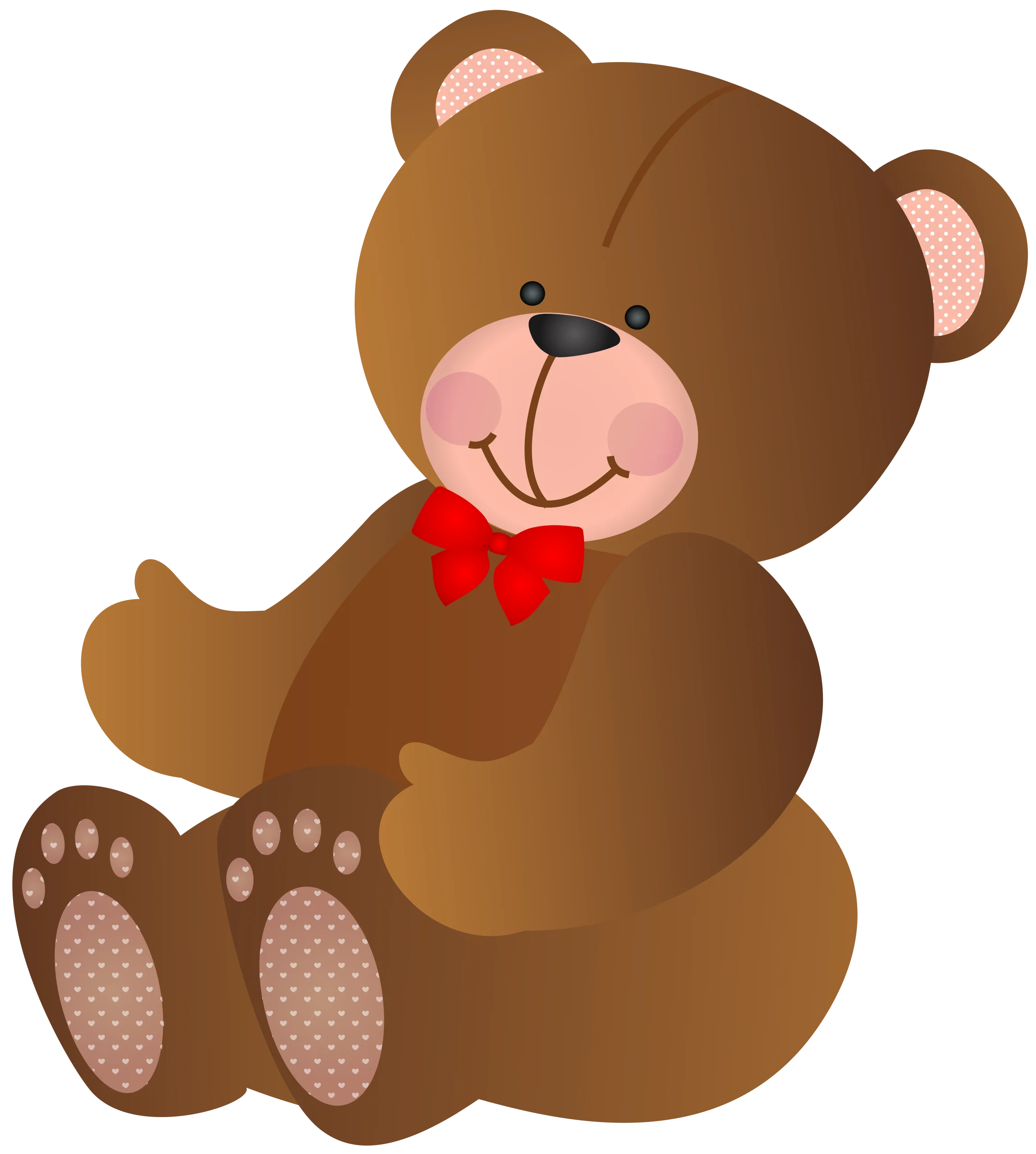 Adorable Brown Teddy Bear Clipart with Charming Red Bow Tie and Sweet Expression