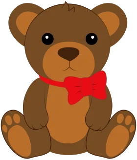 Adorable Brown Teddy Bear Clipart with Charming Red Bow Accent