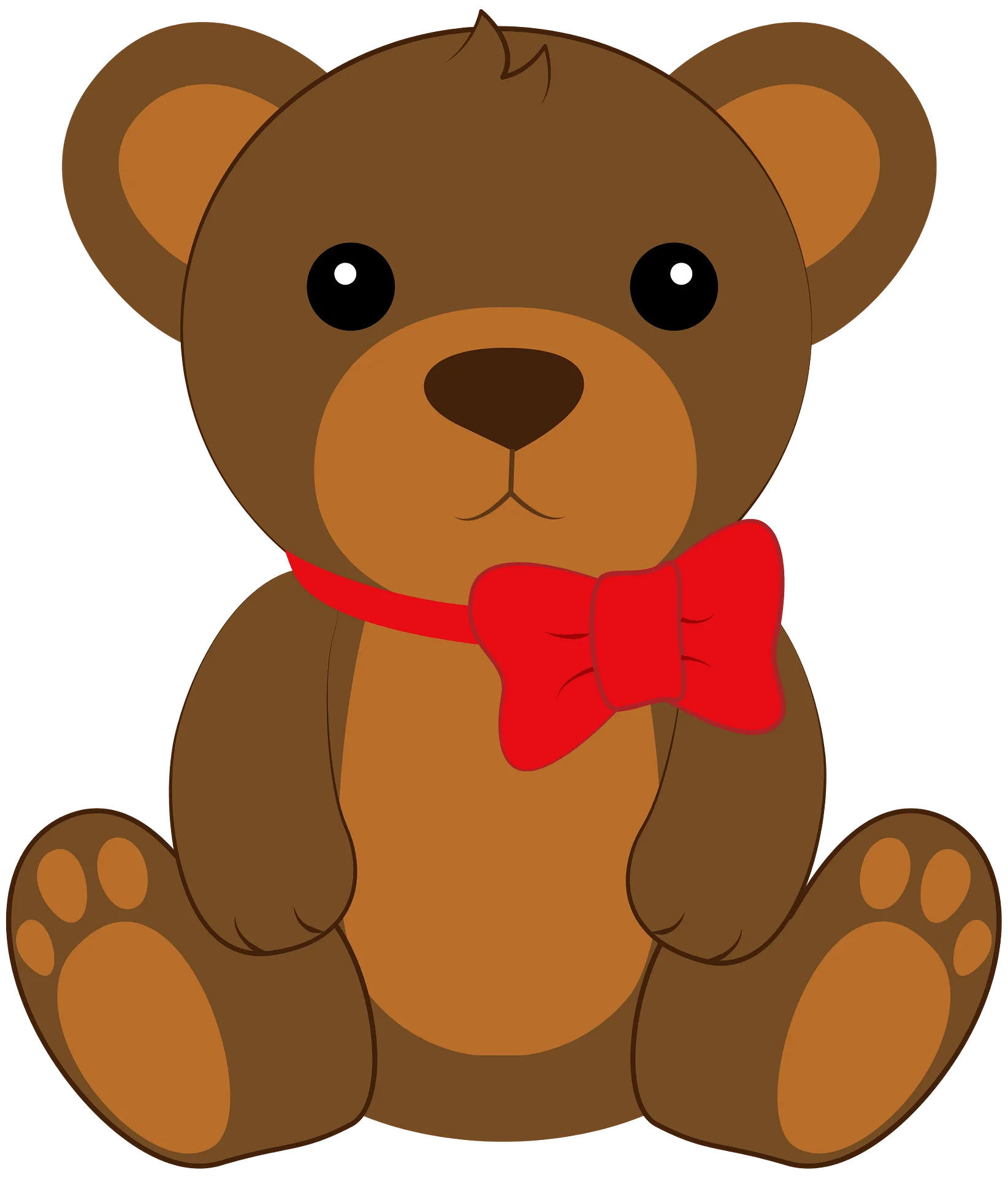 Adorable Brown Teddy Bear Clipart with Charming Red Bow Accent