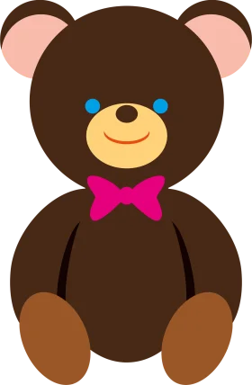 Adorable Brown Teddy Bear Clipart with Pink Bow and Cute Rounded Ears