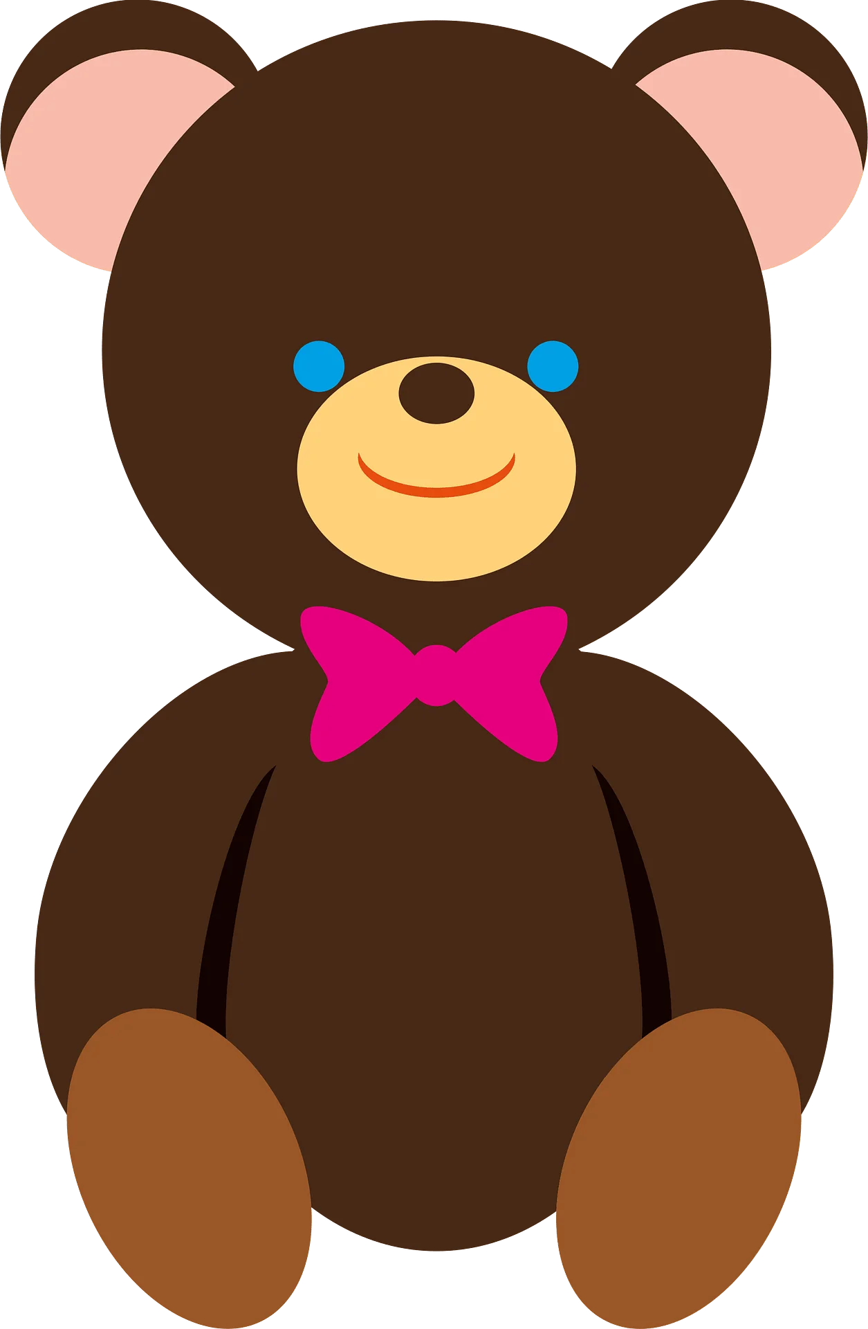 Adorable Brown Teddy Bear Clipart with Pink Bow and Cute Rounded Ears