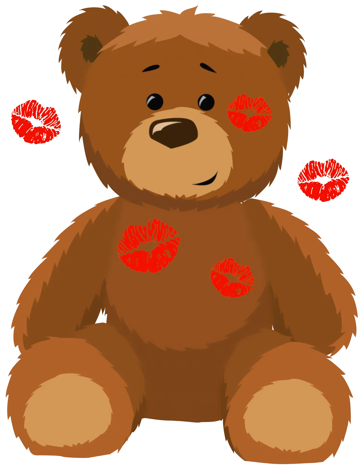 Adorable Brown Teddy Bear Clipart with Playful Red Lipstick Kiss Marks