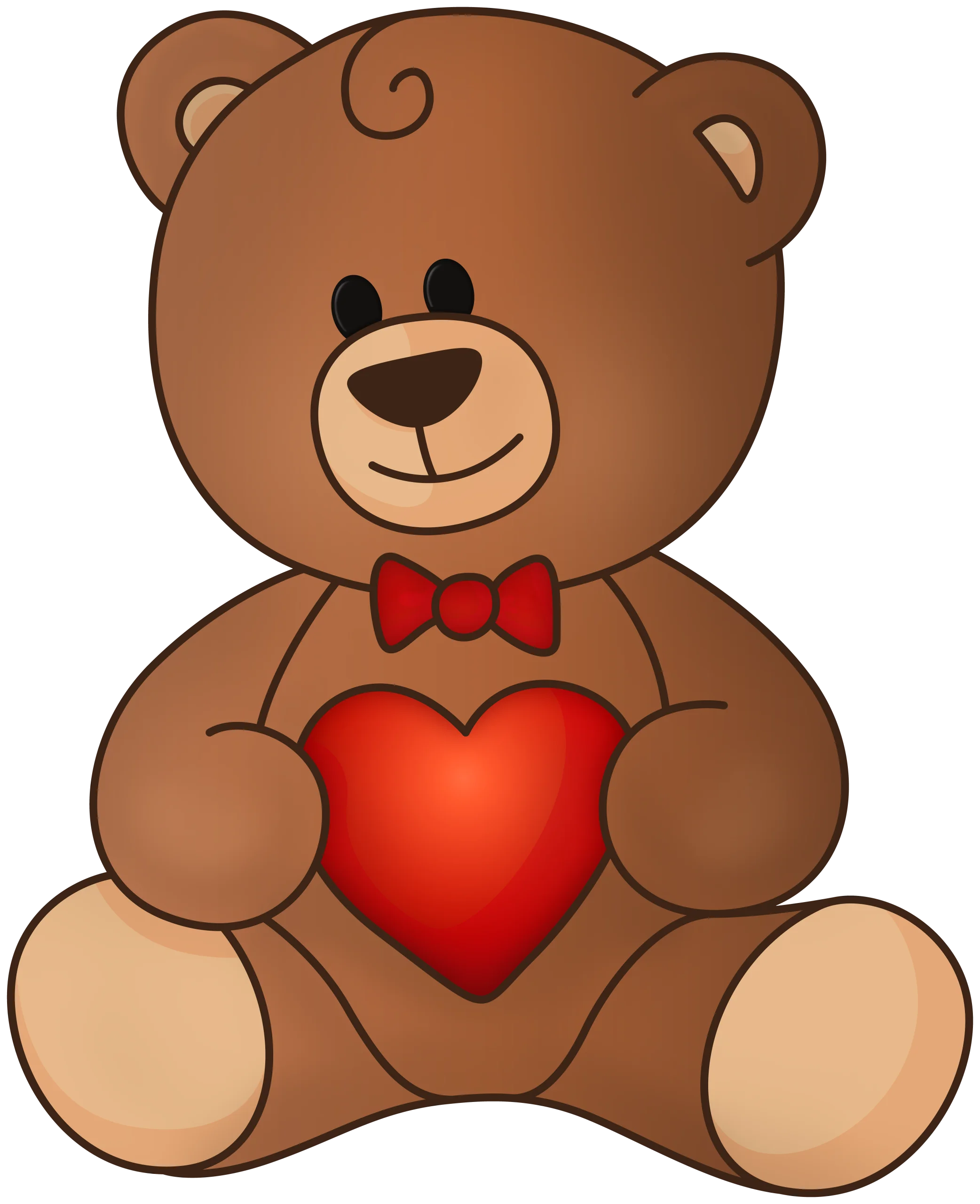 Adorable Brown Teddy Bear Holding Red Heart Clipart - Cute Valentine's Day Illustration