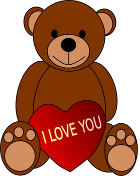 Adorable Brown Teddy Bear Holding Red Heart Shaped Clipart with Loving Message