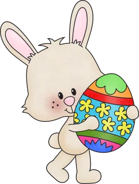 Adorable Bunny Hugging Colorful Easter Egg Clipart Illustration for Festive Decor