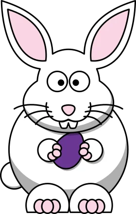 Adorable Cartoon Easter Bunny Holding Purple Egg Clipart Illustration