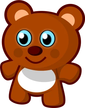 Adorable Cartoon Teddy Bear Clipart with Big Blue Eyes and Soft Brown Fur