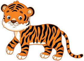 Adorable Cartoon Tiger Clipart: Playful Orange and Black Striped Feline Illustration