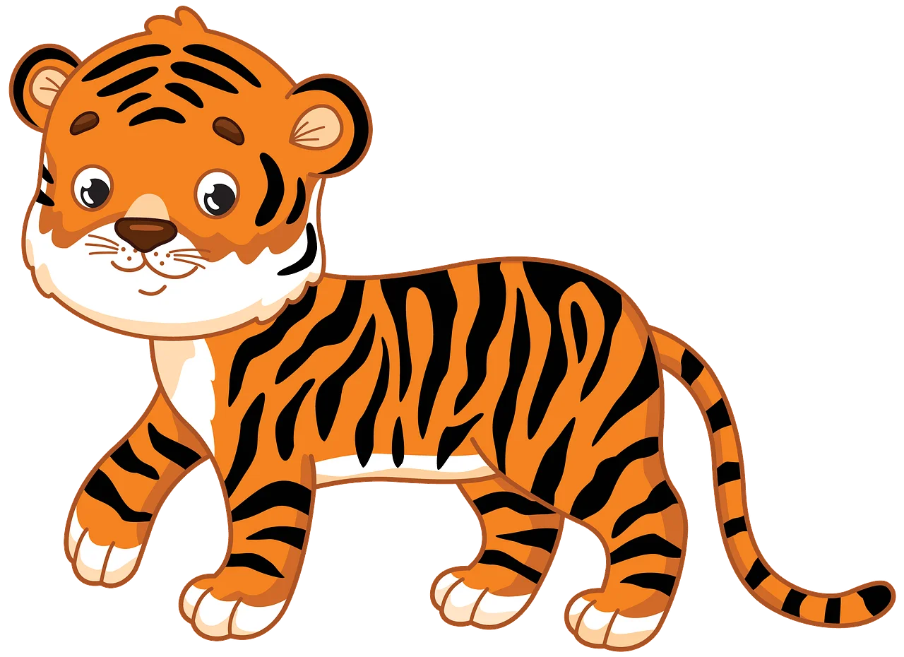Adorable Cartoon Tiger Clipart: Playful Orange and Black Striped Feline Illustration