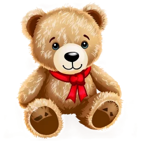 Adorable Classic Teddy Bear Clipart with Soft Fur and Charming Red Bow