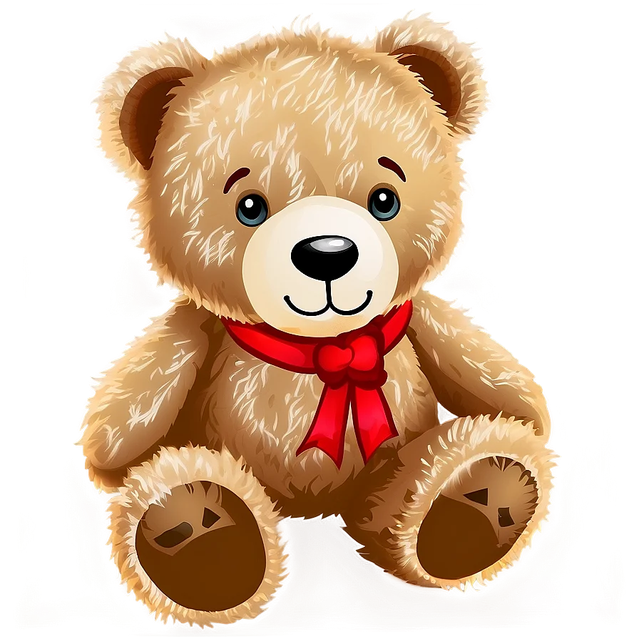 Adorable Classic Teddy Bear Clipart with Soft Fur and Charming Red Bow