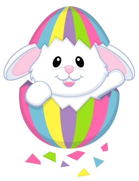 Adorable Easter Bunny Emerging from Colorful Rainbow Egg Clipart Design