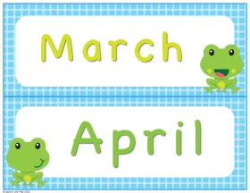 Adorable Frog-Themed Monthly Calendar Clipart Featuring March and April Banners