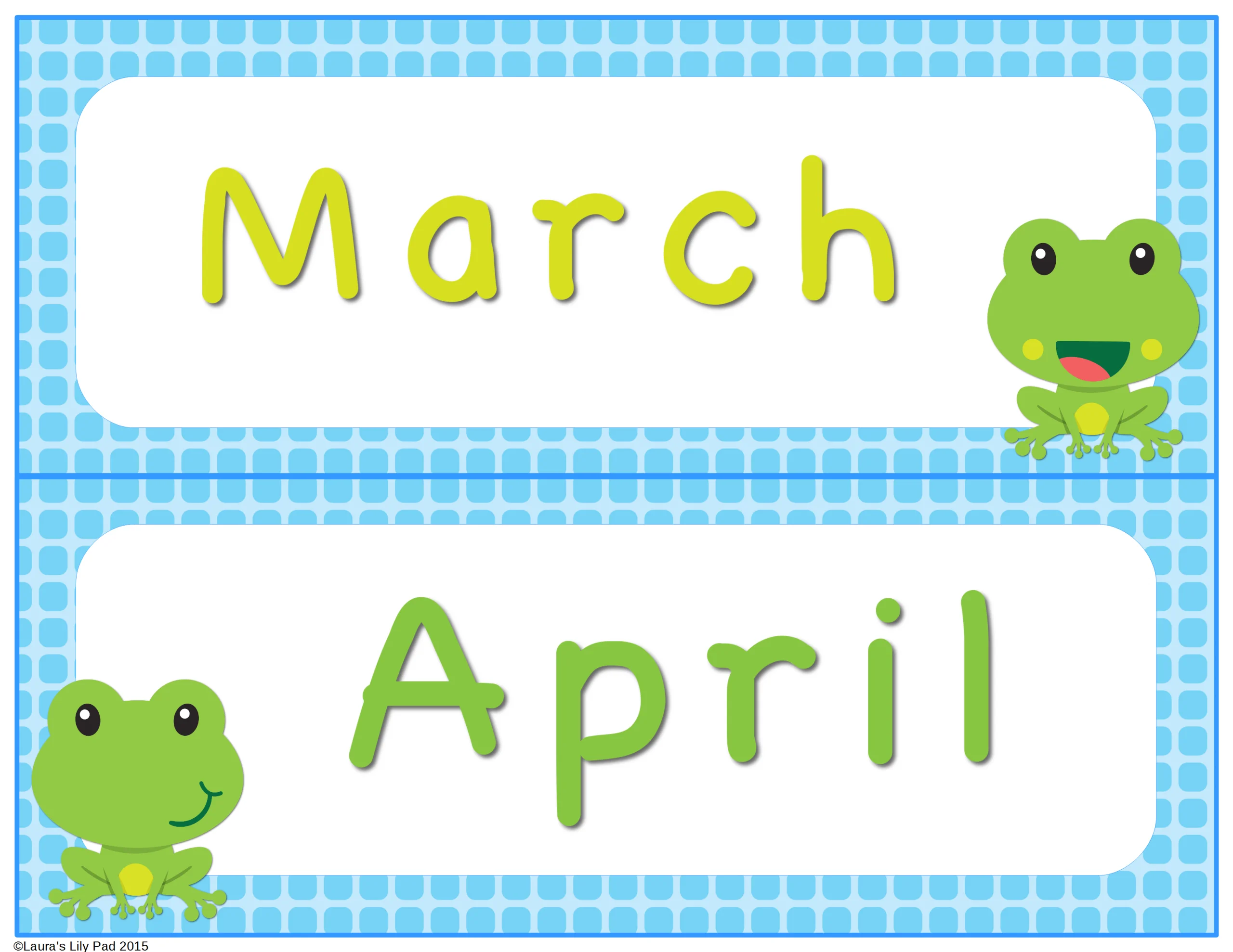Adorable Frog-Themed Monthly Calendar Clipart Featuring March and April Banners