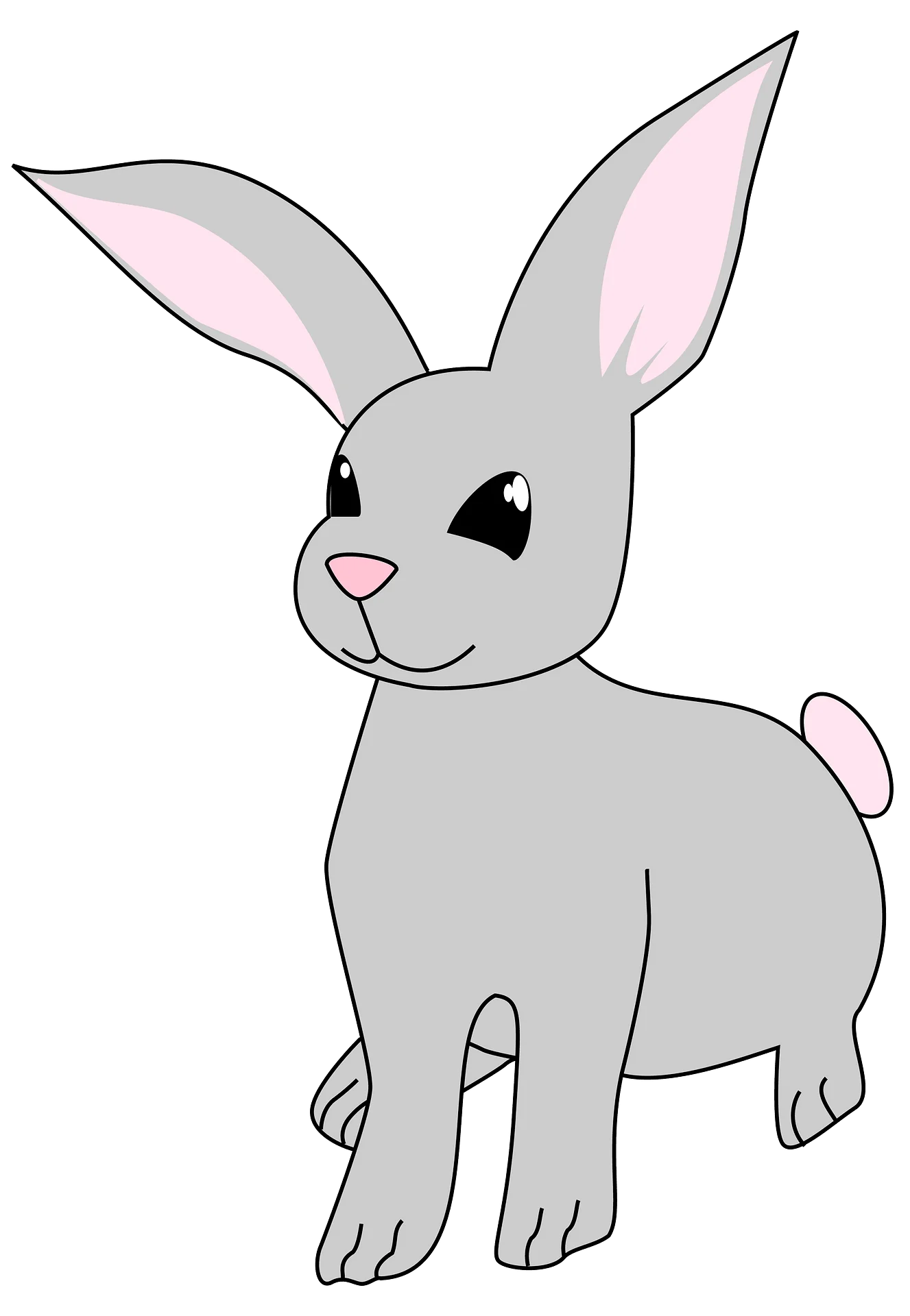 Adorable Gray and Pink Bunny Rabbit Simple Cartoon Clipart Illustration