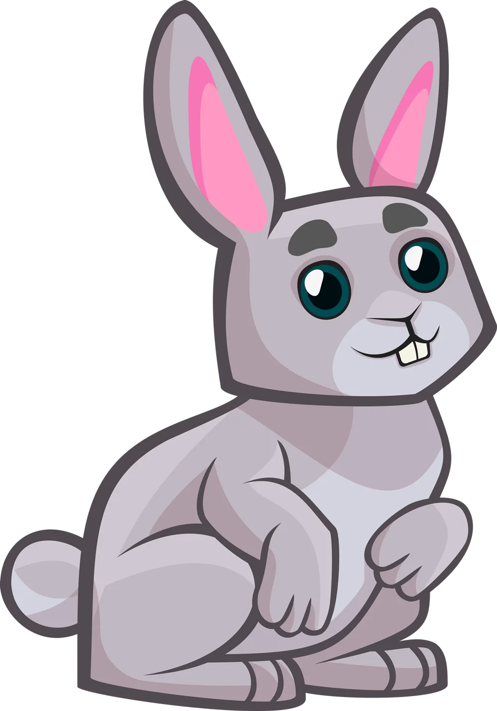 Adorable Gray Bunny Clipart: Cute Cartoon Rabbit Illustration with Expressive Features