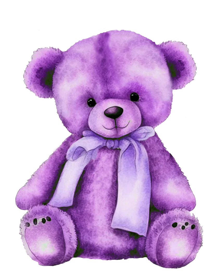 Adorable Lavender Plush Teddy Bear Clipart with Soft Bow Accent