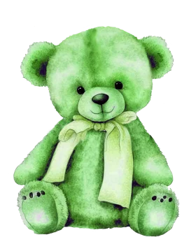 Adorable Lime Green Teddy Bear Clipart with Soft Pastel Scarf