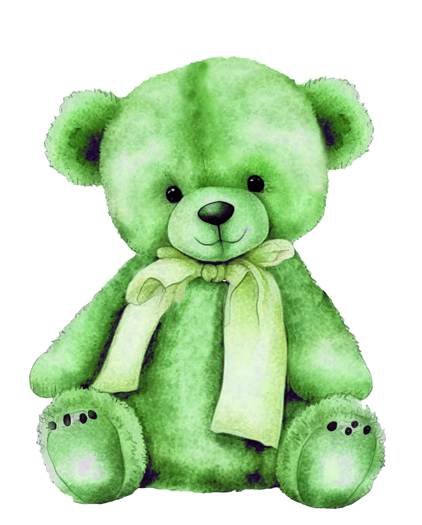 Adorable Lime Green Teddy Bear Clipart with Soft Pastel Scarf