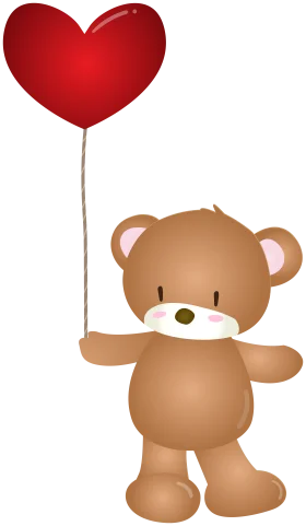 Adorable Teddy Bear Clipart Holding a Romantic Heart-Shaped Red Balloon