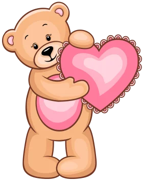 Adorable Teddy Bear Holding Heart-Shaped Clipart with Soft Pink Accents