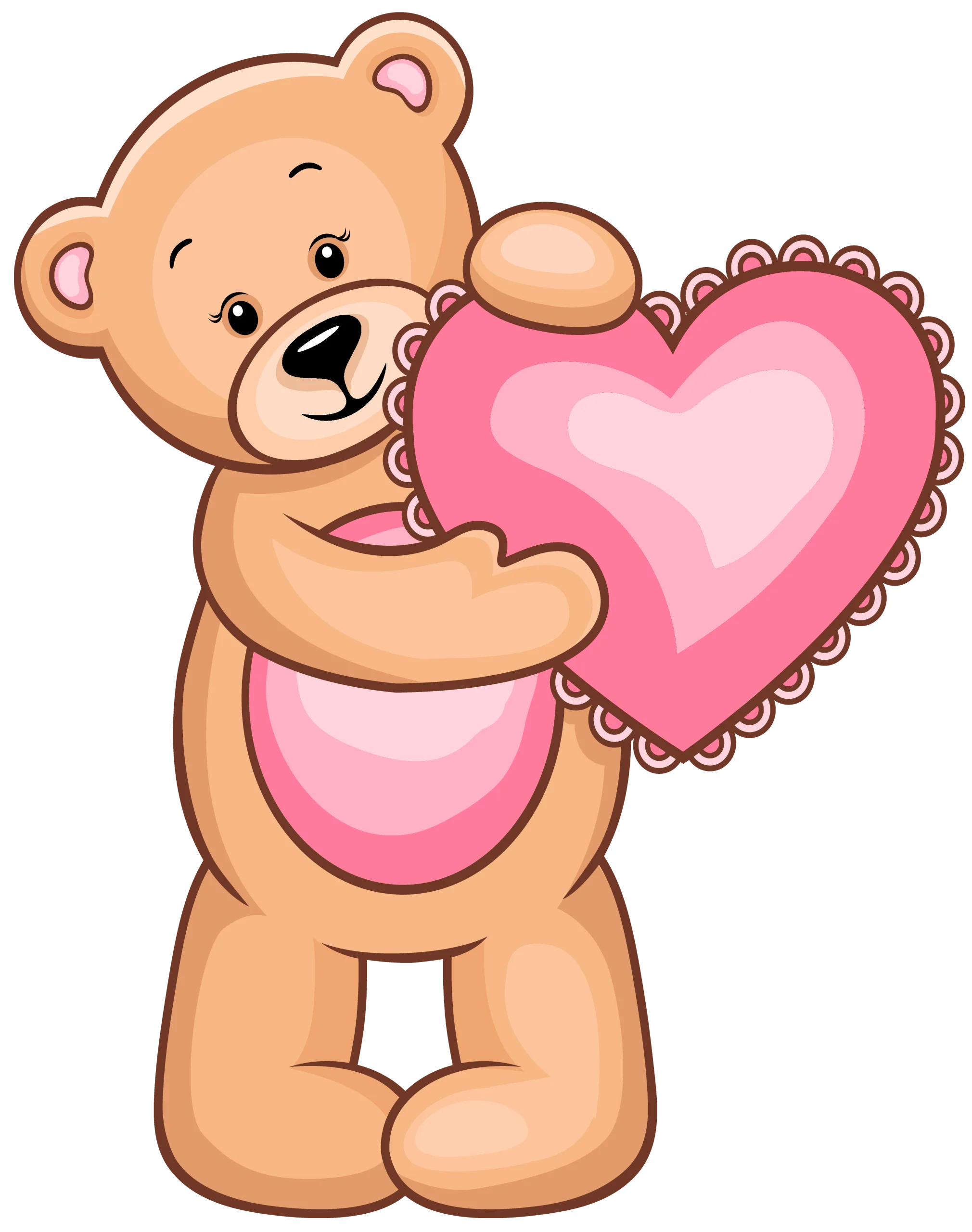 Adorable Teddy Bear Holding Heart-Shaped Clipart with Soft Pink Accents