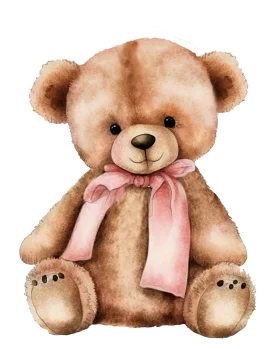 Adorable Vintage-Style Teddy Bear Clipart with Soft Pink Ribbon