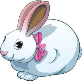 Adorable White Bunny Clipart with Soft Pink Bow - Cute Cartoon Rabbit Illustration