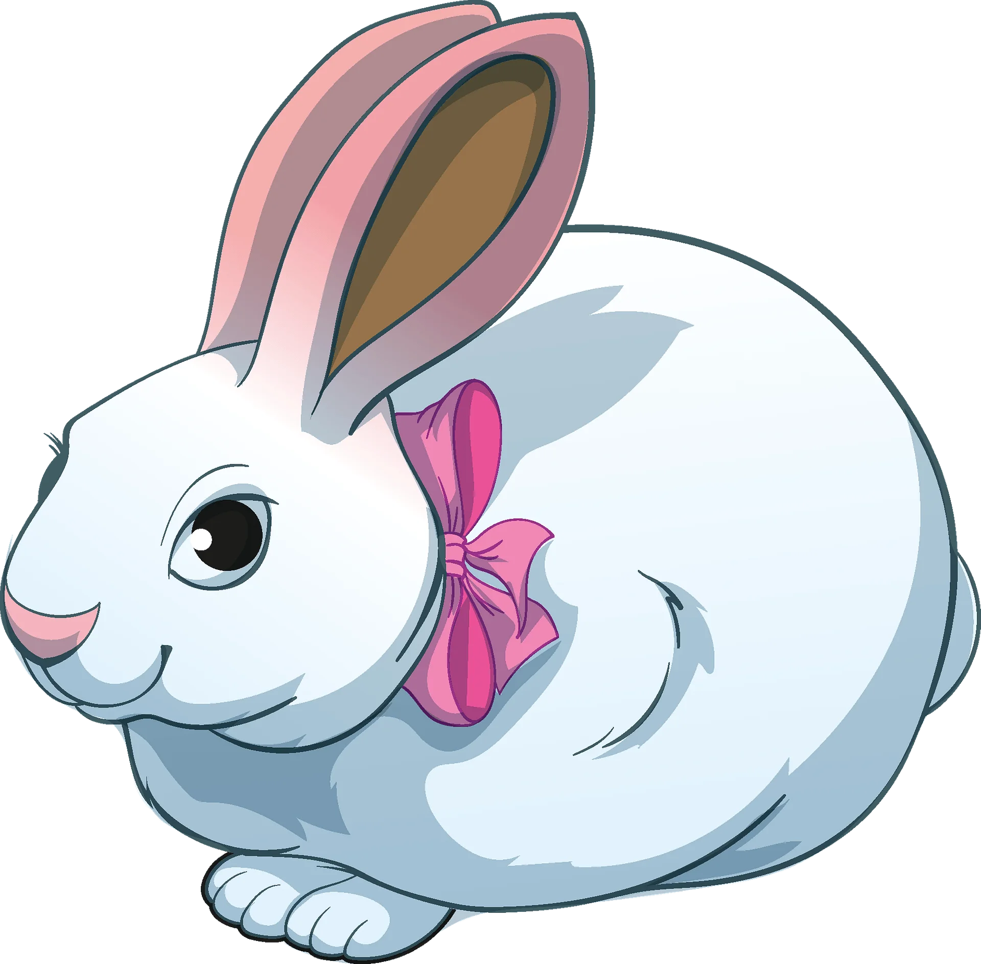 Adorable White Bunny Clipart with Soft Pink Bow - Cute Cartoon Rabbit Illustration