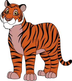 Animated Bengal Tiger Clipart: Cheerful Cartoon Character with Bold Stripes