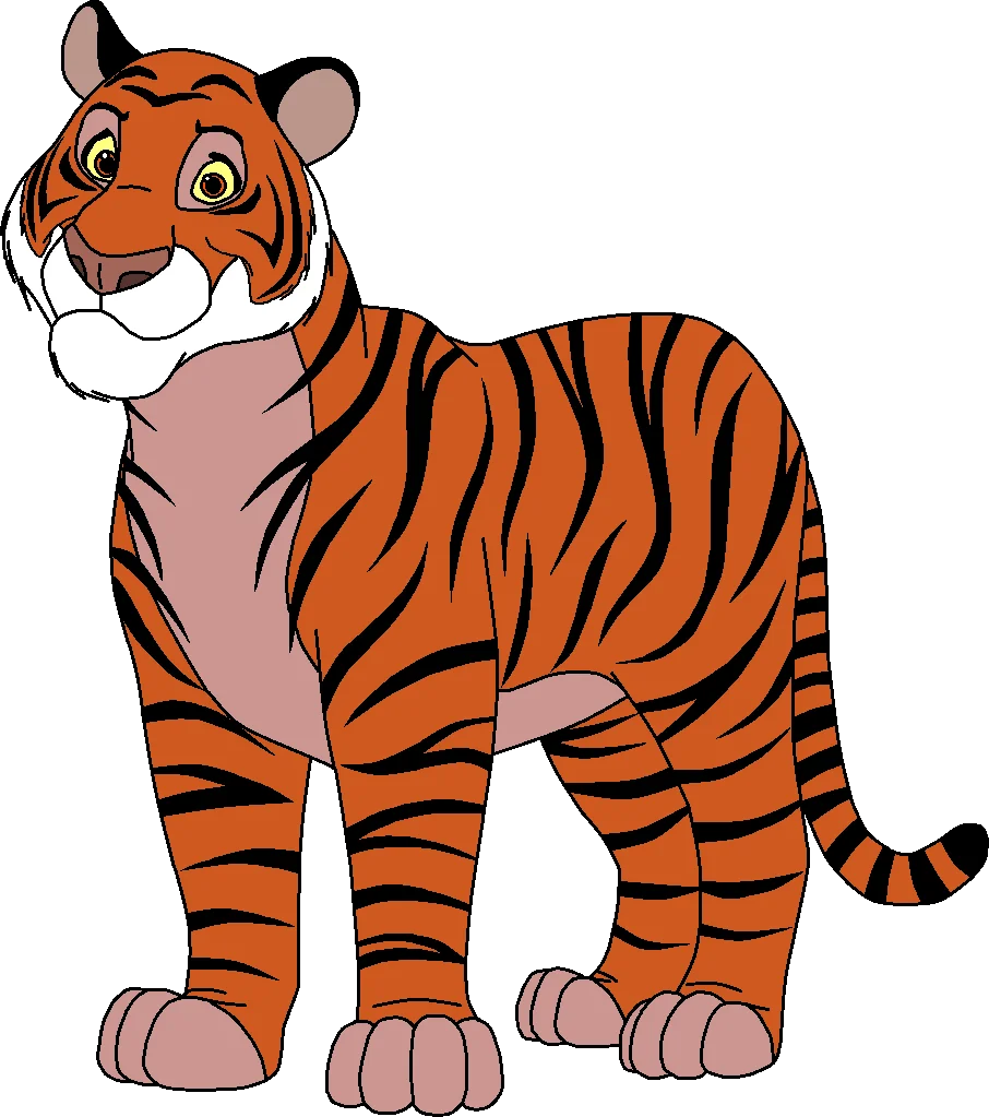 Animated Bengal Tiger Clipart: Cheerful Cartoon Character with Bold Stripes