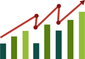 Business Performance Growth Chart Clipart with Ascending Arrow and Bar Graph