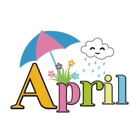 Cheerful April Clipart Illustration Showcasing Spring Showers and Blooming Flowers