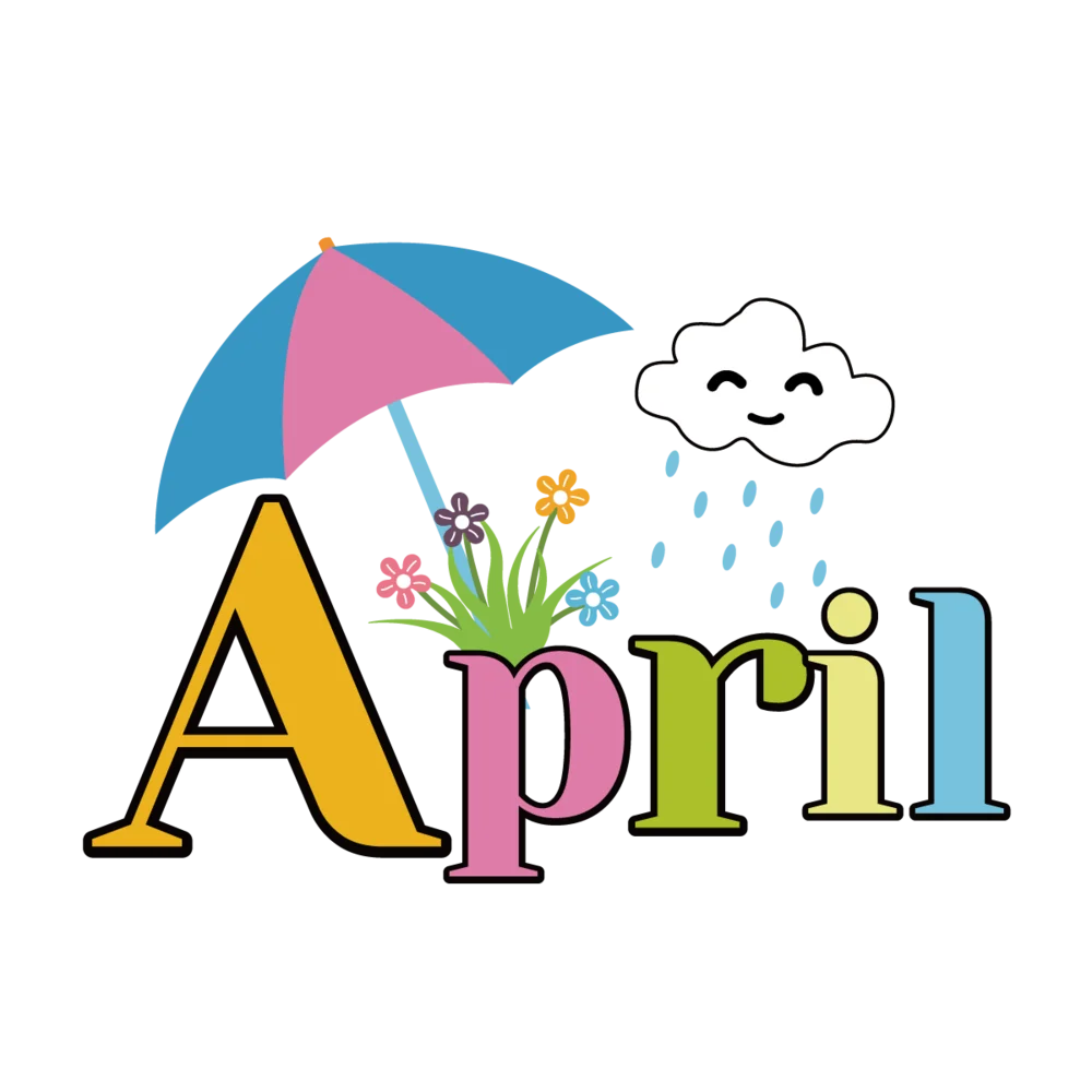 Cheerful April Clipart Illustration Showcasing Spring Showers and Blooming Flowers
