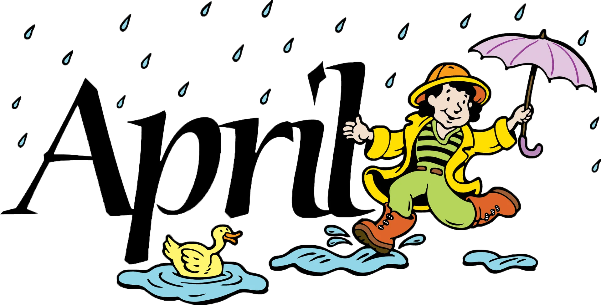 Cheerful April Showers Clipart Illustration with Playful Character and Duck