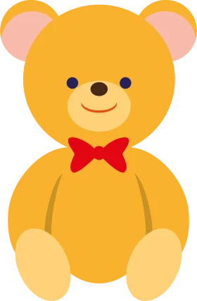 Cheerful Golden Teddy Bear Clipart with Bright Red Bowtie and Soft Pink Ears