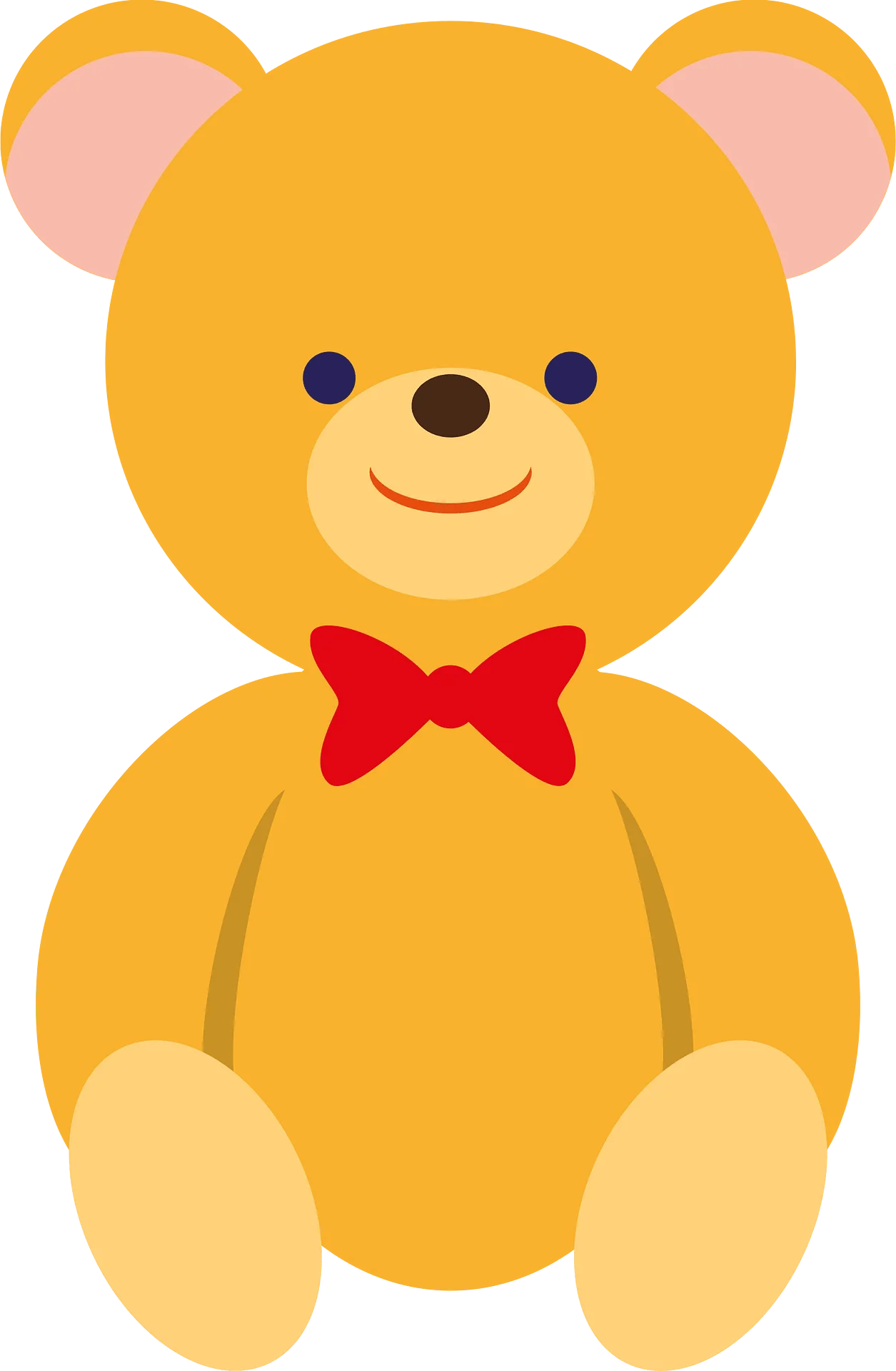 Cheerful Golden Teddy Bear Clipart with Bright Red Bowtie and Soft Pink Ears