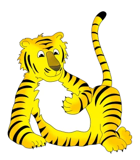 Cheerful Yellow and Black Cartoon Tiger Clipart with Playful Pose
