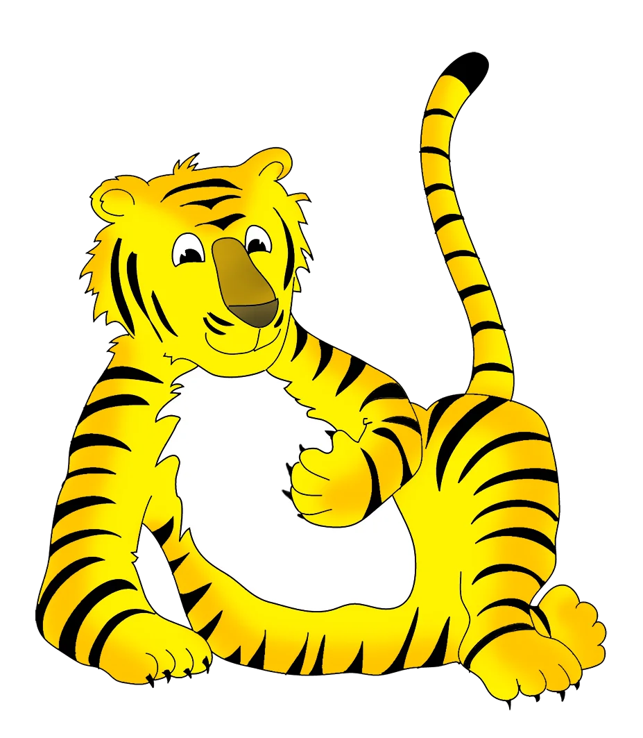 Cheerful Yellow and Black Cartoon Tiger Clipart with Playful Pose