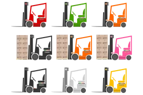Colorful Forklift Truck Clipart Collection: Industrial Warehouse Vehicle Illustrations