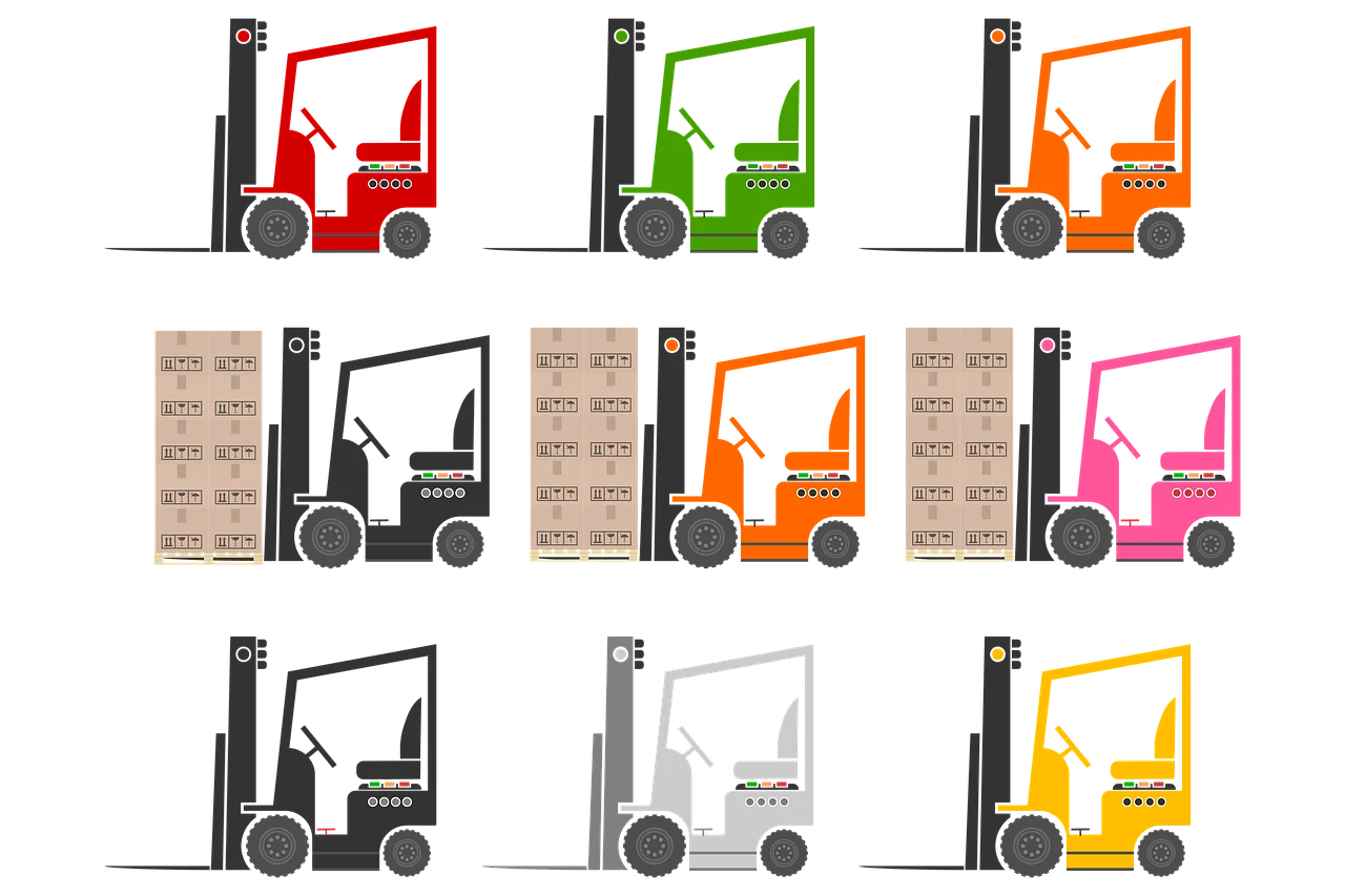 Colorful Forklift Truck Clipart Collection: Industrial Warehouse Vehicle Illustrations