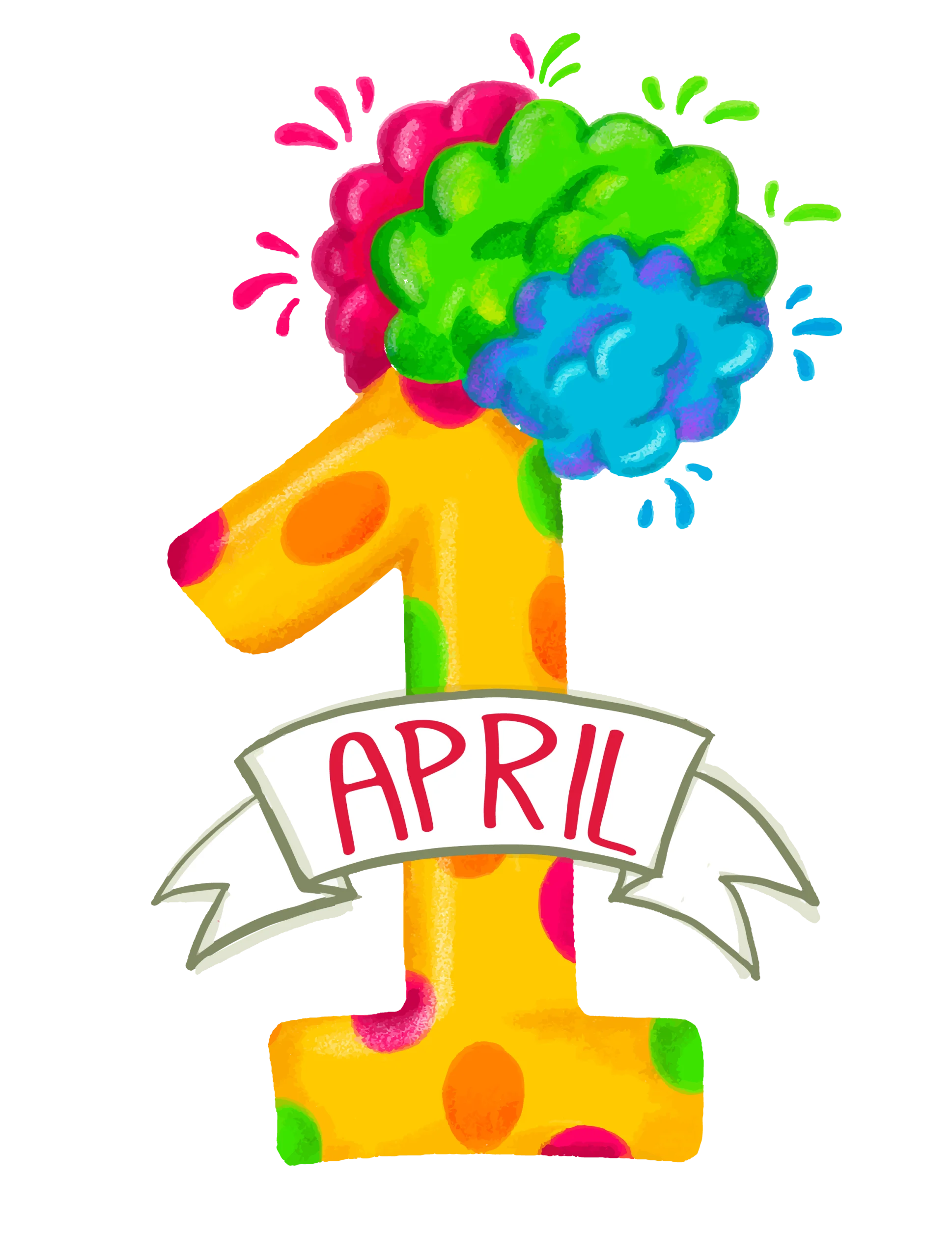 Colorful Number One April Celebration Clipart with Playful Fireworks Design