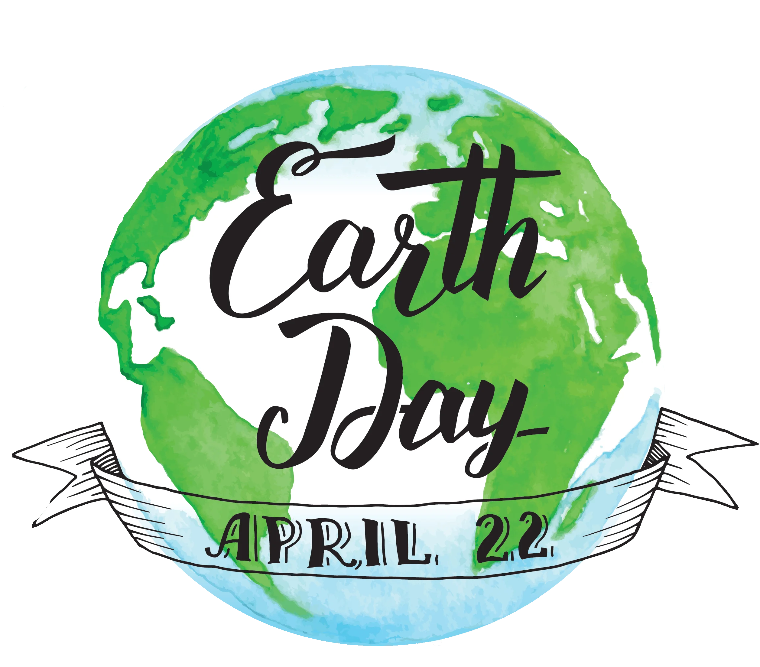 Earth Day April 22 Watercolor Globe Celebration Eco-Friendly Clipart Design