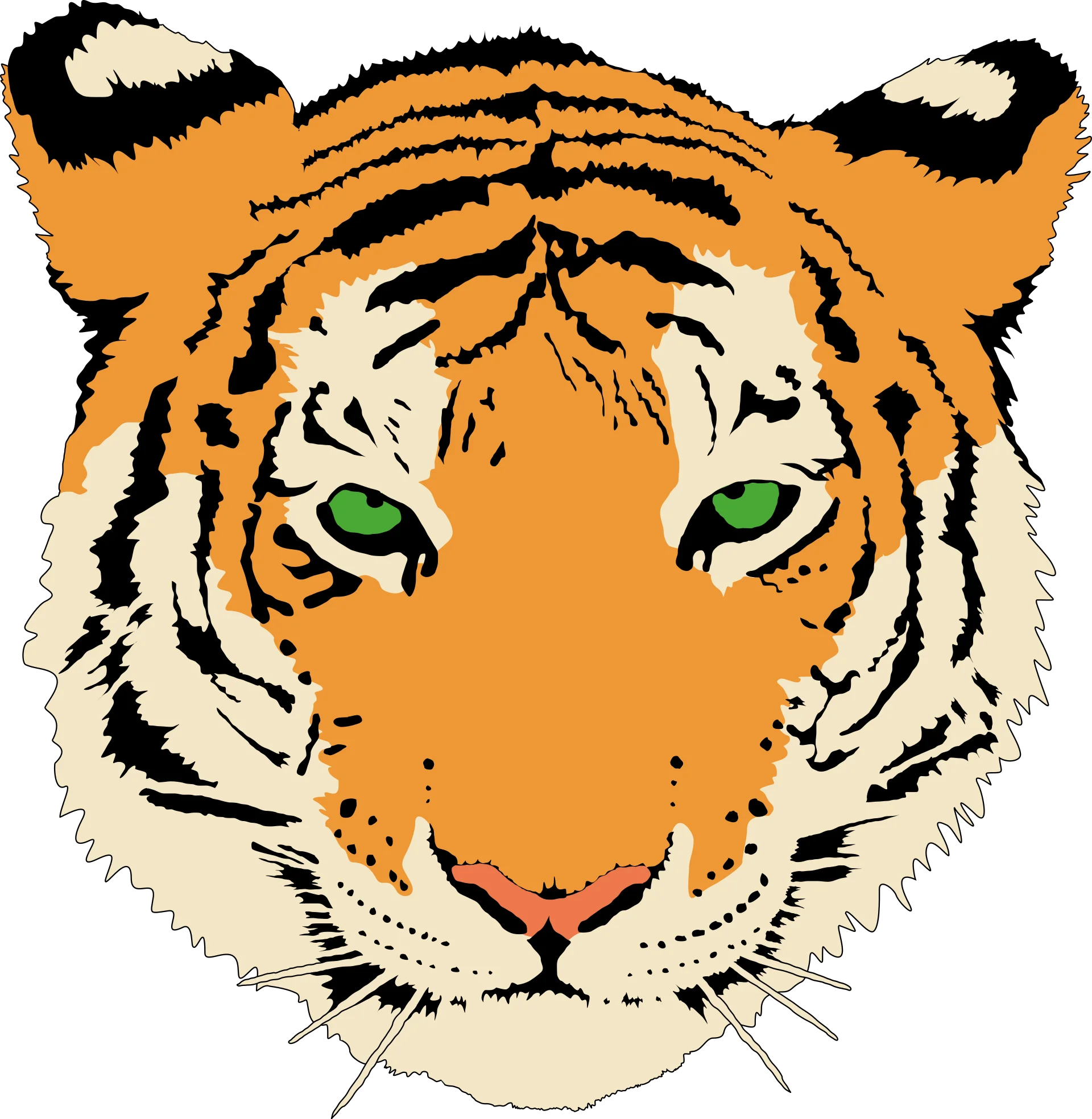 Fierce Emerald-Eyed Bengal Tiger Head Clipart Illustration Design