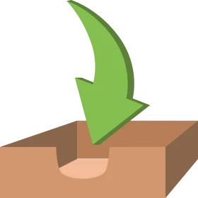 Green Arrow Pointing Downward Into Wooden Surface Minimalist Clipart Design