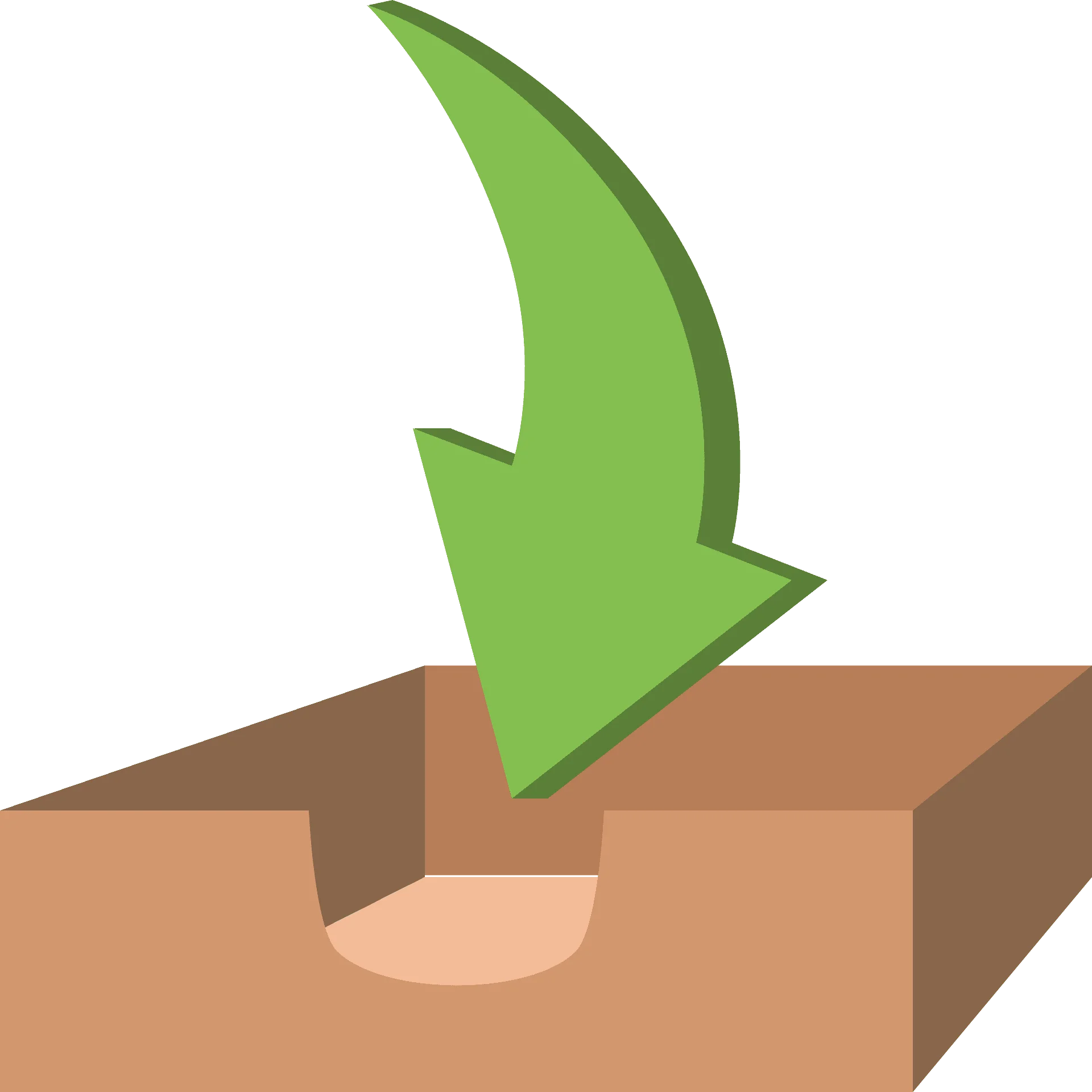 Green Arrow Pointing Downward Into Wooden Surface Minimalist Clipart Design